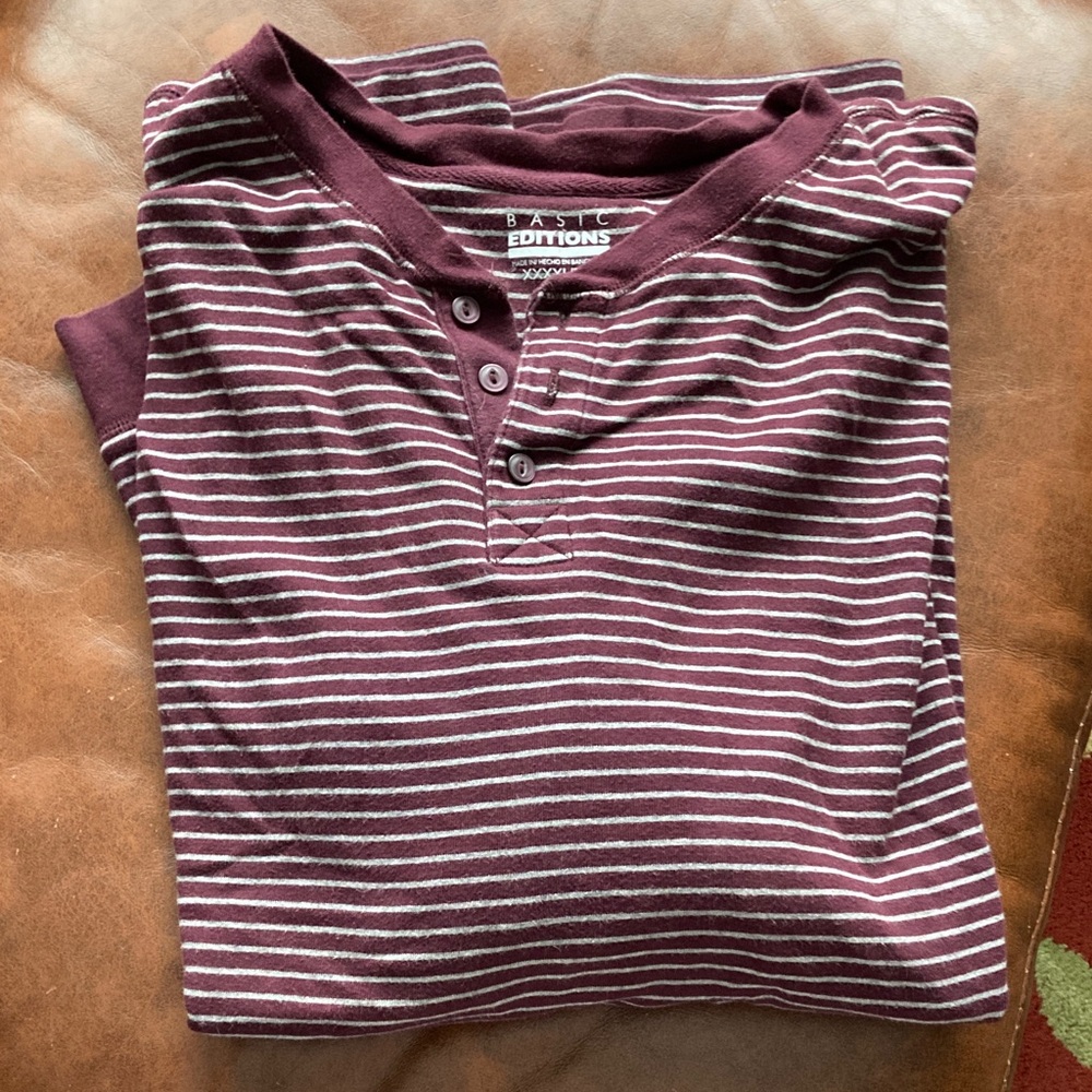 Basic Editions Burgundy Striped Henley